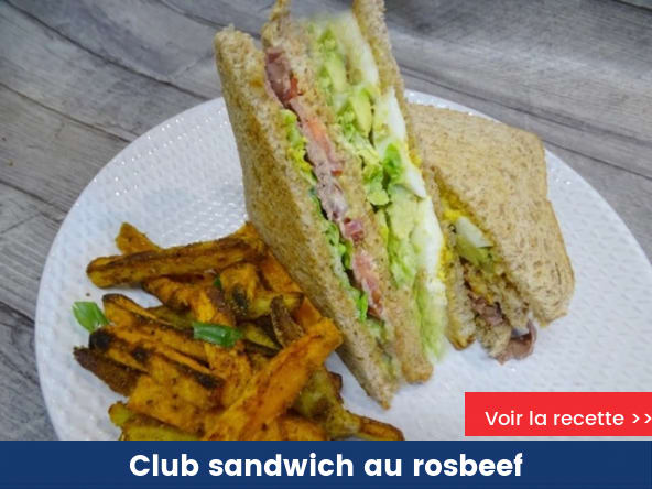 Club sandwich et frites de patates douces aux épices au four